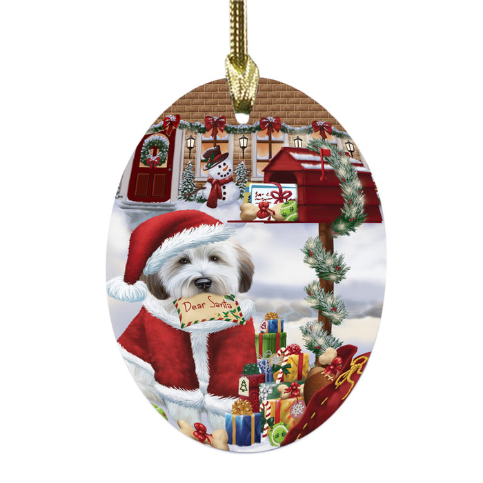 Wheaten Terrier Dog Dear Santa Letter Christmas Holiday Mailbox Oval Glass Christmas Ornament OGOR49094
