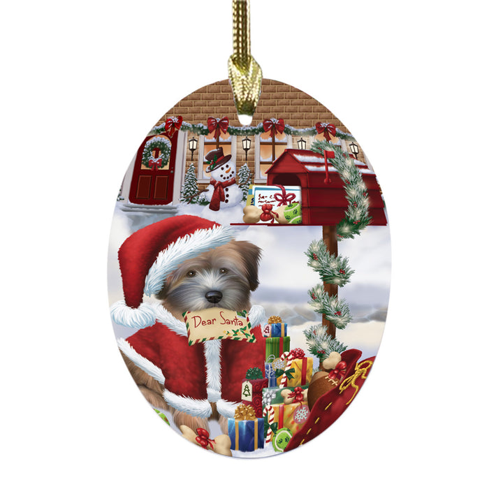 Wheaten Terrier Dog Dear Santa Letter Christmas Holiday Mailbox Oval Glass Christmas Ornament OGOR49096