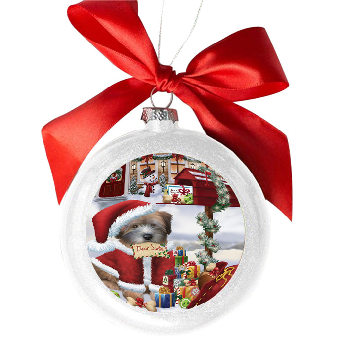 Wheaten Terrier Dog Dear Santa Letter Christmas Holiday Mailbox White Round Ball Christmas Ornament WBSOR49096