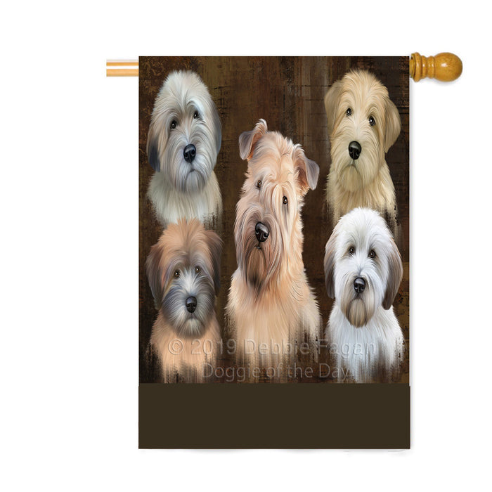 Personalized Rustic 5 Wheaten Terrier Dogs Custom House Flag FLG-DOTD-A62634