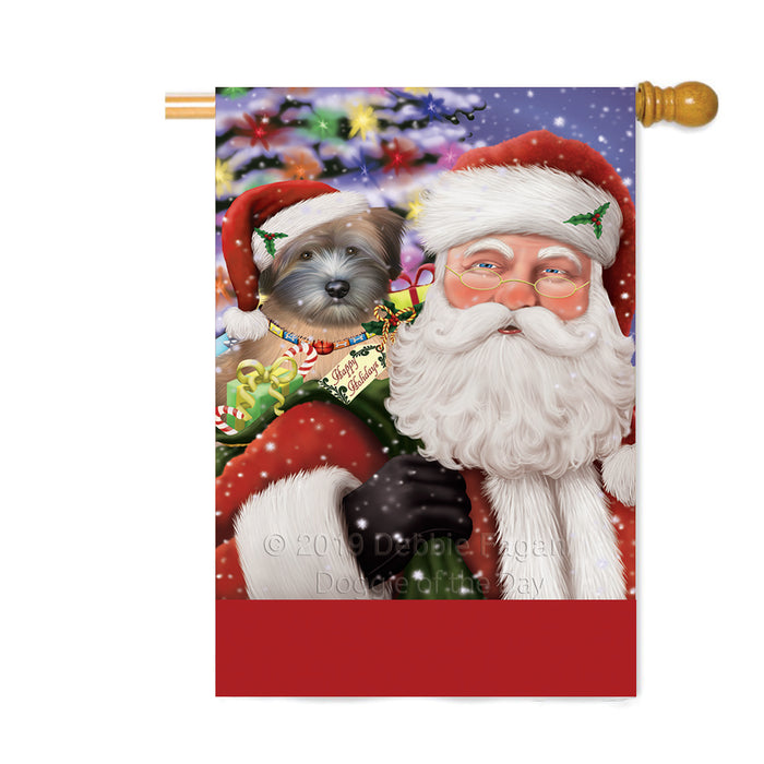 Personalized Santa Carrying Wheaten Terrier Dog and Christmas Presents Custom House Flag FLG-DOTD-A63554