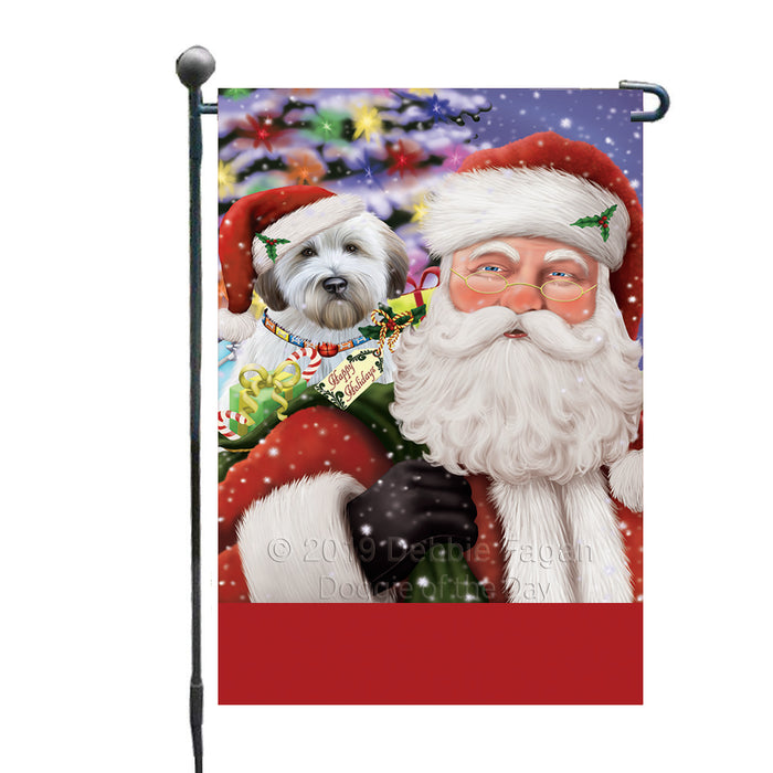 Personalized Santa Carrying Wheaten Terrier Dog and Christmas Presents Custom Garden Flag GFLG63865
