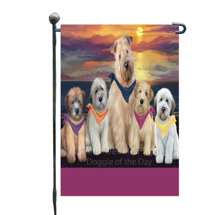Personalized Family Sunset Portrait Wheaten Terrie Dogs Custom Garden Flags GFLG-DOTD-A60643