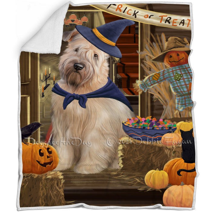 Enter at Own Risk Trick or Treat Halloween Wheaten Terrier Dog Blanket BLNKT97392