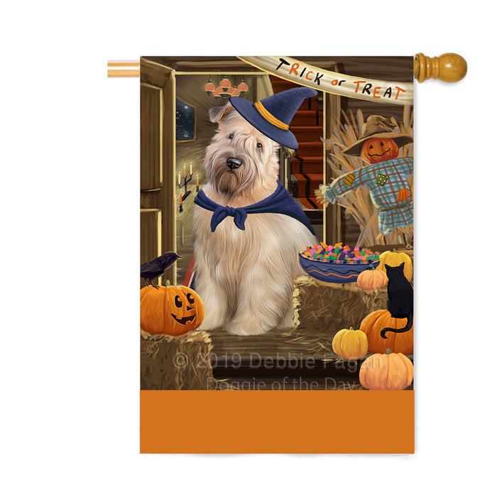 Personalized Enter at Own Risk Trick or Treat Halloween Wheaten Terrier Dog Custom House Flag FLG-DOTD-A59825