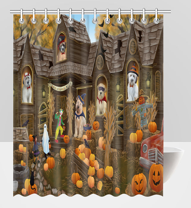 Haunted House Halloween Trick or Treat Wheaten Terrier Dogs Shower Curtain