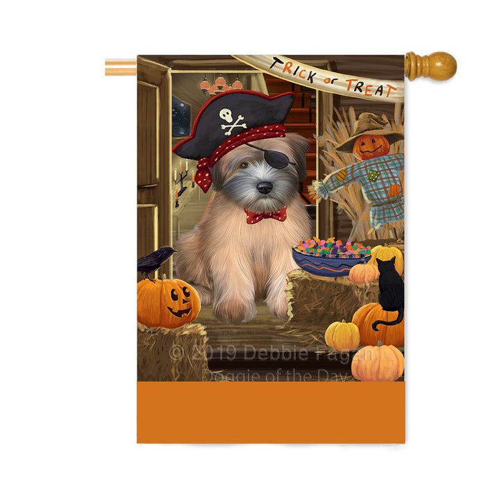 Personalized Enter at Own Risk Trick or Treat Halloween Wheaten Terrier Dog Custom House Flag FLG-DOTD-A59827