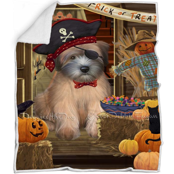 Enter at Own Risk Trick or Treat Halloween Wheaten Terrier Dog Blanket BLNKT97410