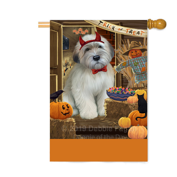 Personalized Enter at Own Risk Trick or Treat Halloween Wheaten Terrier Dog Custom House Flag FLG-DOTD-A59828