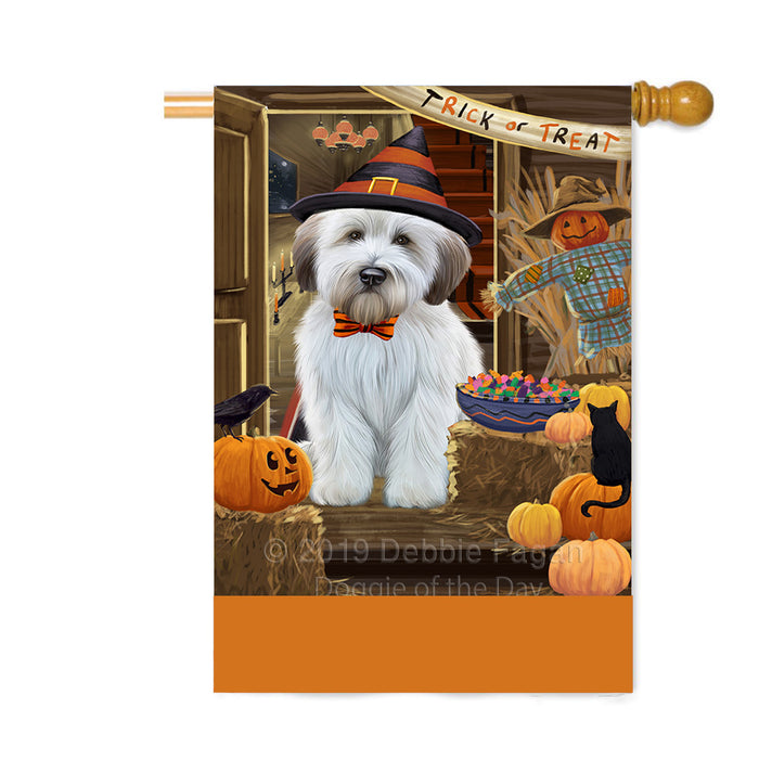 Personalized Enter at Own Risk Trick or Treat Halloween Wheaten Terrier Dog Custom House Flag FLG-DOTD-A59829