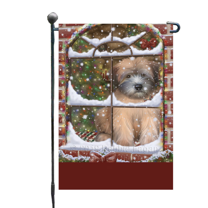 Personalized Please Come Home For Christmas Wheaten Terrier Dog Sitting In Window Custom Garden Flags GFLG-DOTD-A60216
