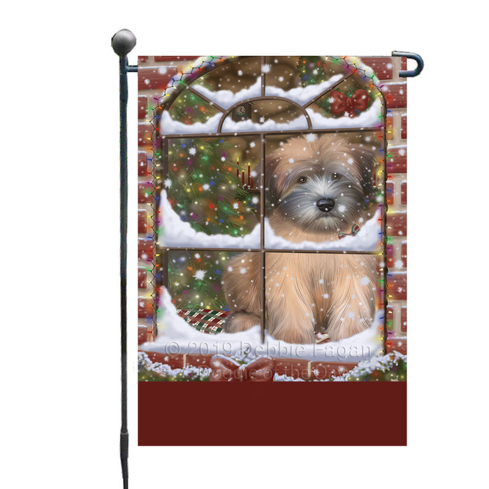 Personalized Please Come Home For Christmas Wheaten Terrier Dog Sitting In Window Custom Garden Flags GFLG-DOTD-A60216