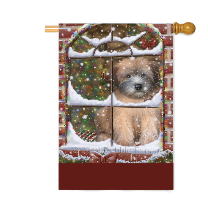 Personalized Please Come Home For Christmas Wheaten Terrier Dog Sitting In Window Custom House Flag FLG-DOTD-A60272