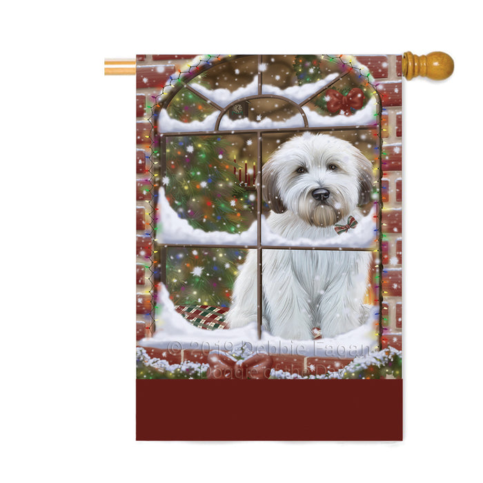 Personalized Please Come Home For Christmas Wheaten Terrier Dog Sitting In Window Custom House Flag FLG-DOTD-A60273