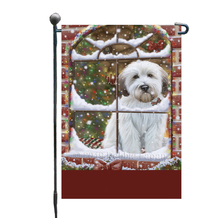 Personalized Please Come Home For Christmas Wheaten Terrier Dog Sitting In Window Custom Garden Flags GFLG-DOTD-A60217
