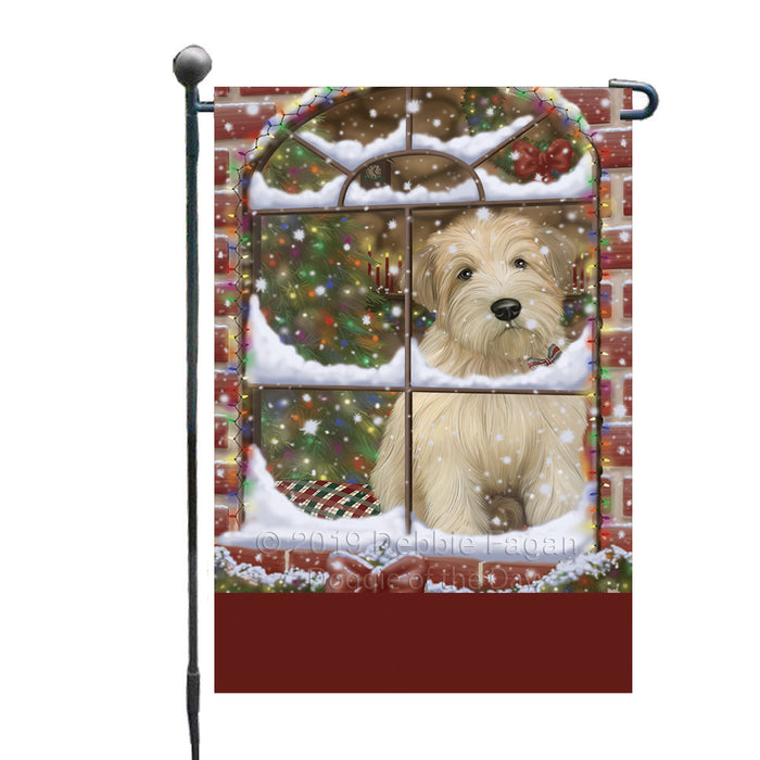 Personalized Please Come Home For Christmas Wheaten Terrier Dog Sitting In Window Custom Garden Flags GFLG-DOTD-A60218