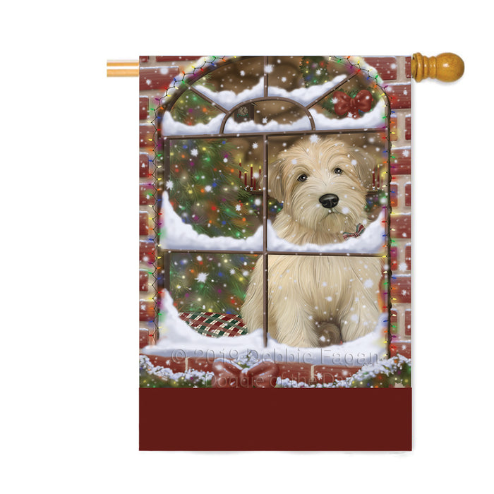 Personalized Please Come Home For Christmas Wheaten Terrier Dog Sitting In Window Custom House Flag FLG-DOTD-A60274