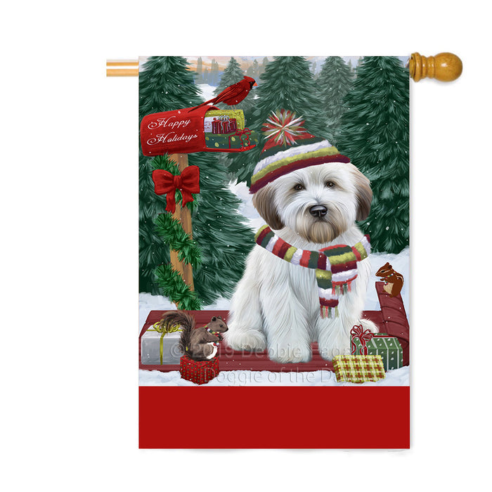 Personalized Merry Christmas Woodland Sled Wheaten Terrier Dog Custom House Flag FLG-DOTD-A61784