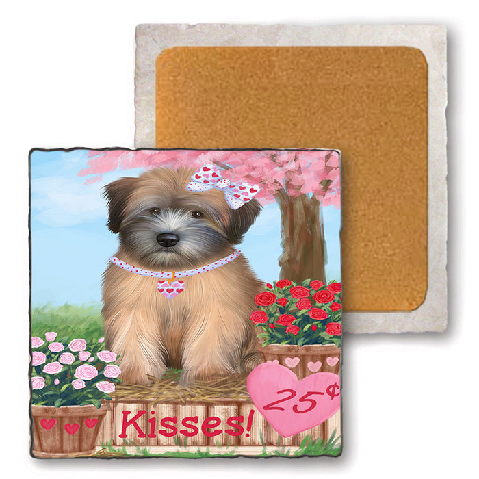Rosie 25 Cent Kisses Wheaten Terrier Dog Set of 4 Natural Stone Marble Tile Coasters MCST51265