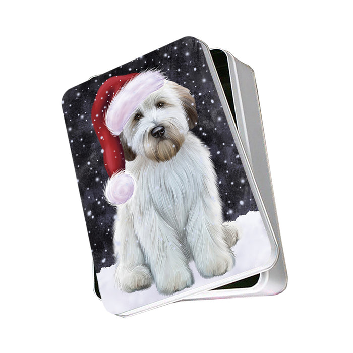 Let it Snow Christmas Holiday Wheaten Terrier Dog Wearing Santa Hat Photo Storage Tin PITN54275