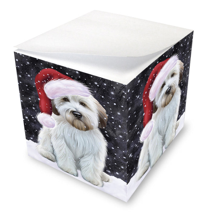 Let it Snow Christmas Holiday Wheaten Terrier Dog Wearing Santa Hat Note Cube NOC55978