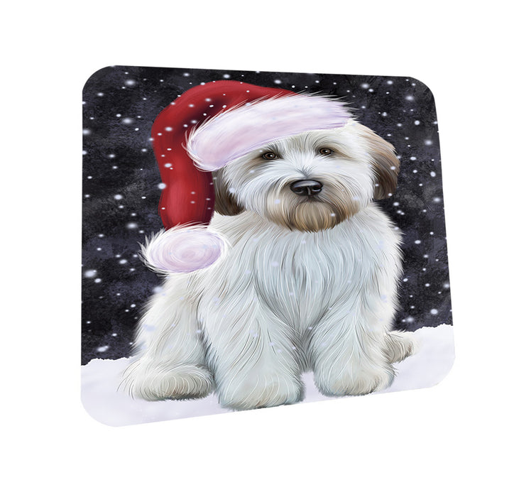 Let it Snow Christmas Holiday Wheaten Terrier Dog Wearing Santa Hat Coasters Set of 4 CST54290