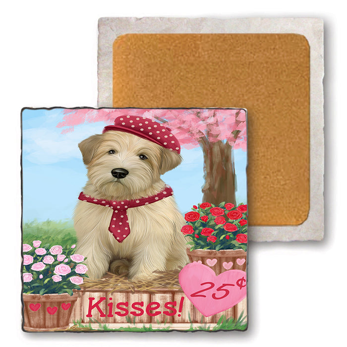 Rosie 25 Cent Kisses Wheaten Terrier Dog Set of 4 Natural Stone Marble Tile Coasters MCST51266