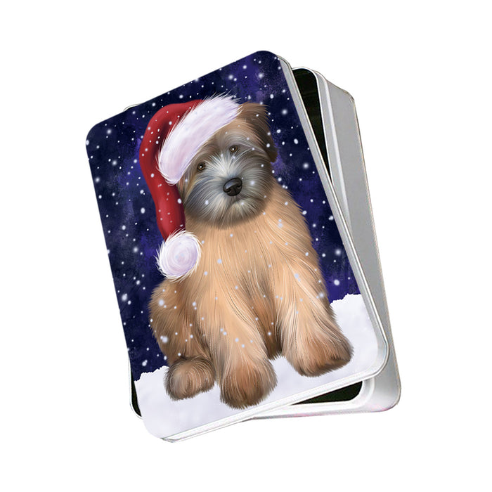 Let it Snow Christmas Holiday Wheaten Terrier Dog Wearing Santa Hat Photo Storage Tin PITN54276