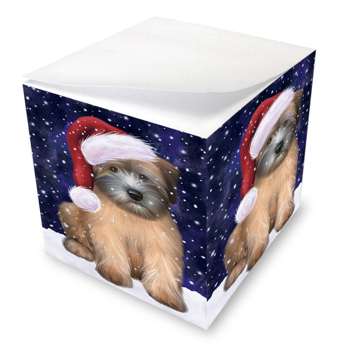 Let it Snow Christmas Holiday Wheaten Terrier Dog Wearing Santa Hat Note Cube NOC55979