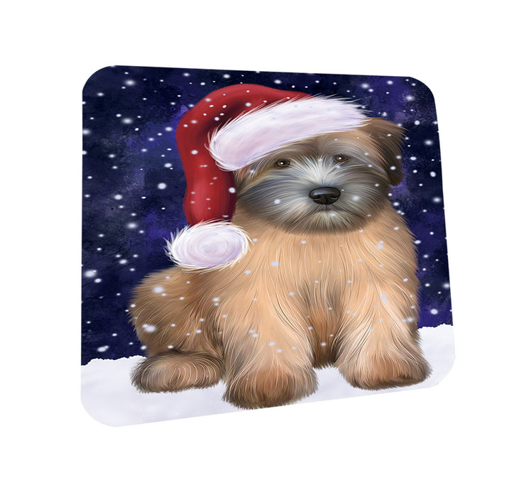 Let it Snow Christmas Holiday Wheaten Terrier Dog Wearing Santa Hat Mug and Coaster Set MUC54325