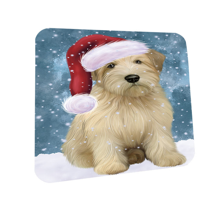 Let it Snow Christmas Holiday Wheaten Terrier Dog Wearing Santa Hat Coasters Set of 4 CST54292
