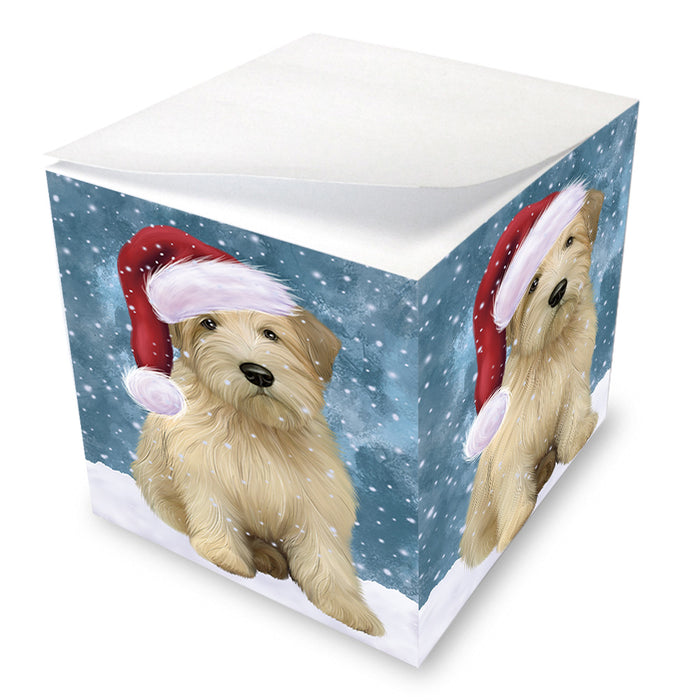 Let it Snow Christmas Holiday Wheaten Terrier Dog Wearing Santa Hat Note Cube NOC55980