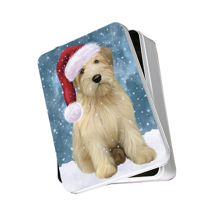 Let it Snow Christmas Holiday Wheaten Terrier Dog Wearing Santa Hat Photo Storage Tin PITN54277