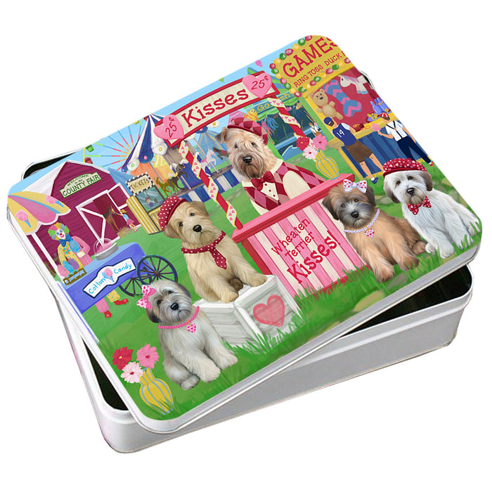 Carnival Kissing Booth Wheaten Terriers Dog Photo Storage Tin PITN55993