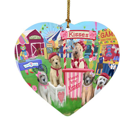 Carnival Kissing Booth Wheaten Terriers Dog Heart Christmas Ornament HPOR56406