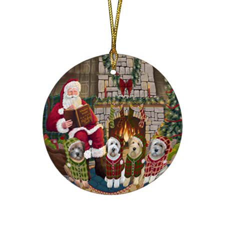 Christmas Cozy Holiday Tails Wheaten Terriers Dog Round Flat Christmas Ornament RFPOR55756