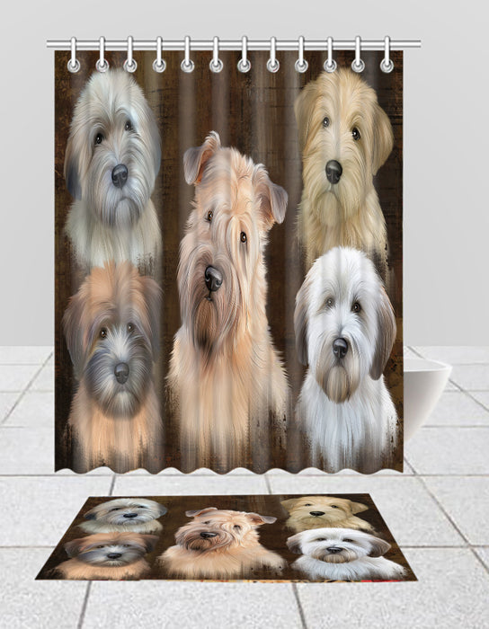 Rustic Wheaten Terrier Dogs  Bath Mat and Shower Curtain Combo
