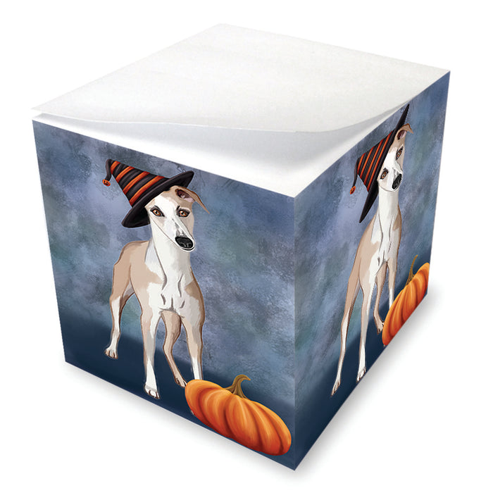 Happy Halloween Whippet Dog Wearing Witch Hat with Pumpkin Note Cube NOC56490