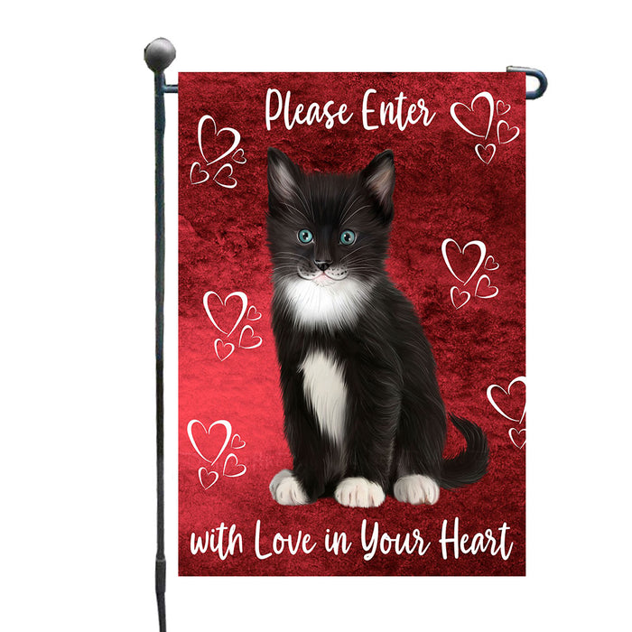 White heart Valentine Tuxedo Cats Garden Flags- Outdoor Double Sided Garden Yard Porch Lawn Spring Decorative Vertical Home Flags 12 1/2"w x 18"h