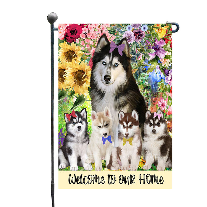Wild Flowers Siberian Husky Dogs Garden Flags - Outdoor Double Sided Garden Yard Porch Lawn Spring Decorative Vertical Home Flags 12 1/2"w x 18"h