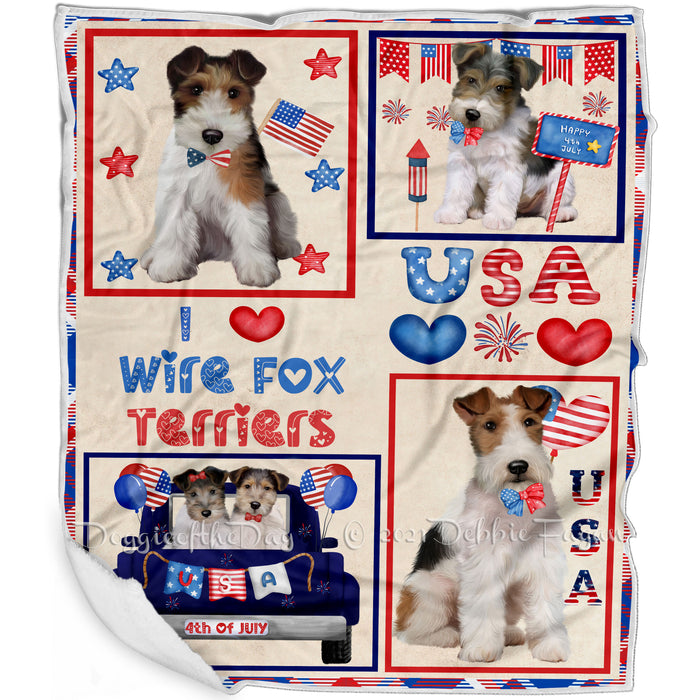 4th of July Independence Day I Love USA Wire Fox Terrier Dogs Blanket BLNKT143559
