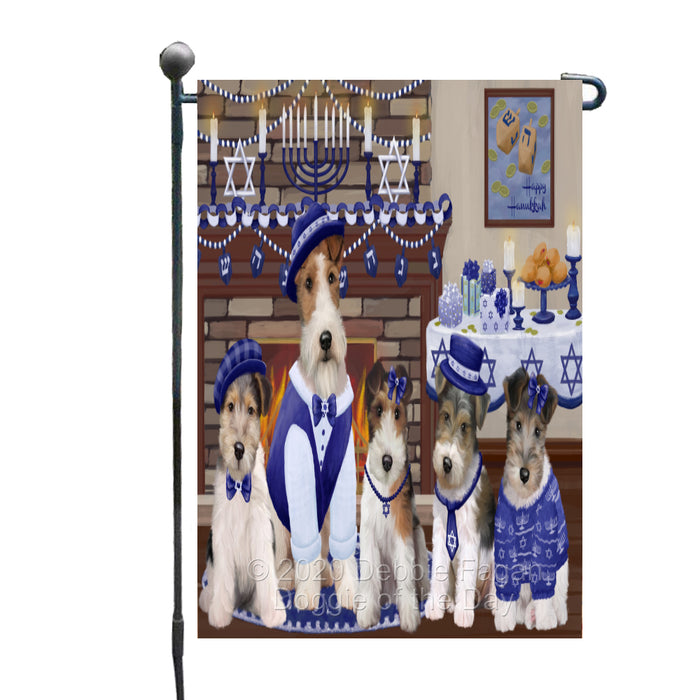 Happy Hanukkah Family Wire Fox Terrier Dogs Garden Flag GFLG65791