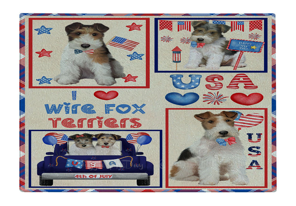 4th of July Independence Day I Love USA Wire Fox Terrier Dogs Cutting Board - For Kitchen - Scratch & Stain Resistant - Designed To Stay In Place - Easy To Clean By Hand - Perfect for Chopping Meats, Vegetables