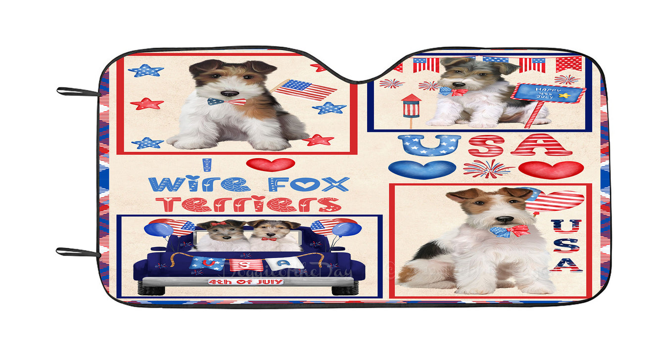 4th of July Independence Day I Love USA Wire Fox Terrier Dogs Car Sun Shade Cover Curtain