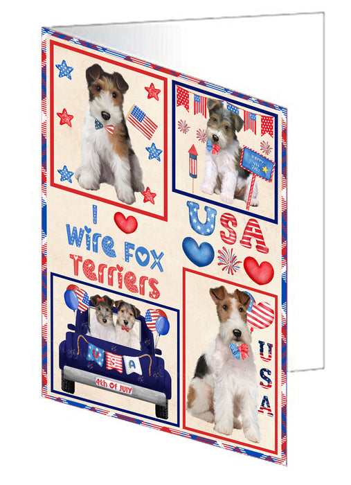 4th of July Independence Day I Love USA Wire Fox Terrier Dogs Handmade Artwork Assorted Pets Greeting Cards and Note Cards with Envelopes for All Occasions and Holiday Seasons