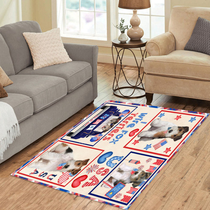 4th of July Independence Day I Love USA Wire Fox Terrier Dogs Area Rug - Ultra Soft Cute Pet Printed Unique Style Floor Living Room Carpet Decorative Rug for Indoor Gift for Pet Lovers