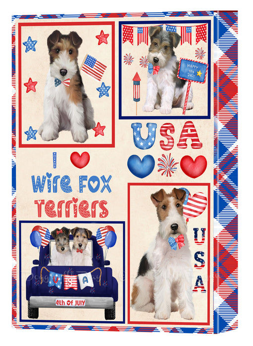 4th of July Independence Day I Love USA Wire Fox Terrier Dogs Canvas Wall Art - Premium Quality Ready to Hang Room Decor Wall Art Canvas - Unique Animal Printed Digital Painting for Decoration