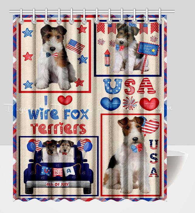 4th of July Independence Day I Love USA Wire Fox Terrier Dogs Shower Curtain Pet Painting Bathtub Curtain Waterproof Polyester One-Side Printing Decor Bath Tub Curtain for Bathroom with Hooks