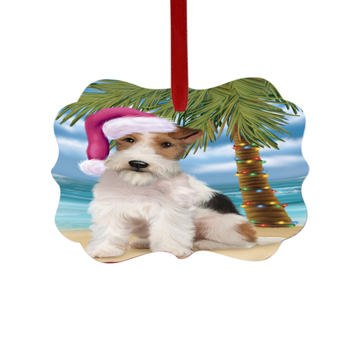 Summertime Happy Holidays Christmas Wire Fox Terrier Dog on Tropical Island Beach Double-Sided Photo Benelux Christmas Ornament LOR49410