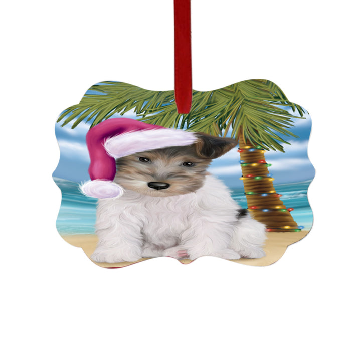Summertime Happy Holidays Christmas Wire Fox Terrier Dog on Tropical Island Beach Double-Sided Photo Benelux Christmas Ornament LOR49411